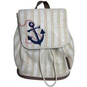 Vera Bradley Straw Regatta Anchor Navy Mini Backpack Nautical Coastal Yacht